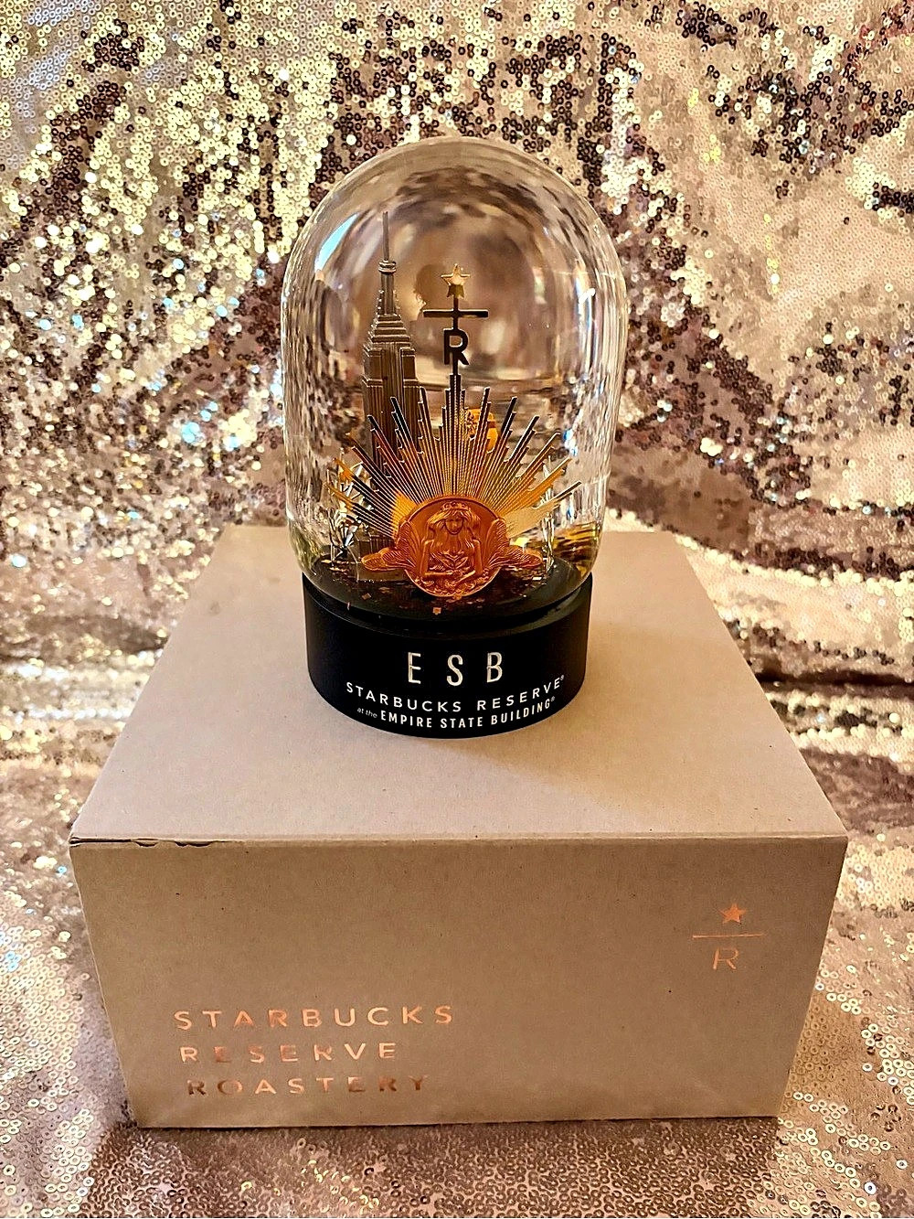 Starbucks Reserve Empire State Building Snow Globe Gold & Black